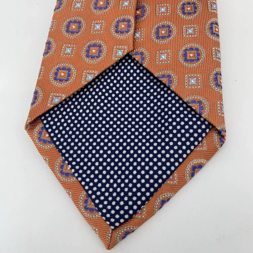Eton Tie Mens One Size Brown Blue Patterned Silk Luxury Necktie England Made NWT